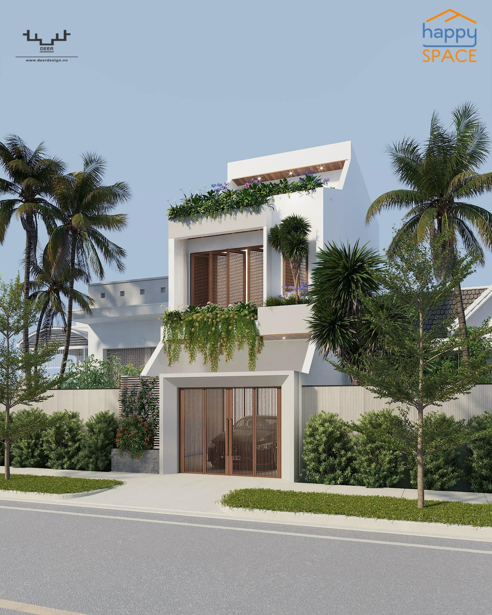 Thiết kế kiến trúc nhà phố 3 tầng phong cách nhiệt đới tại Đà Nẵng
