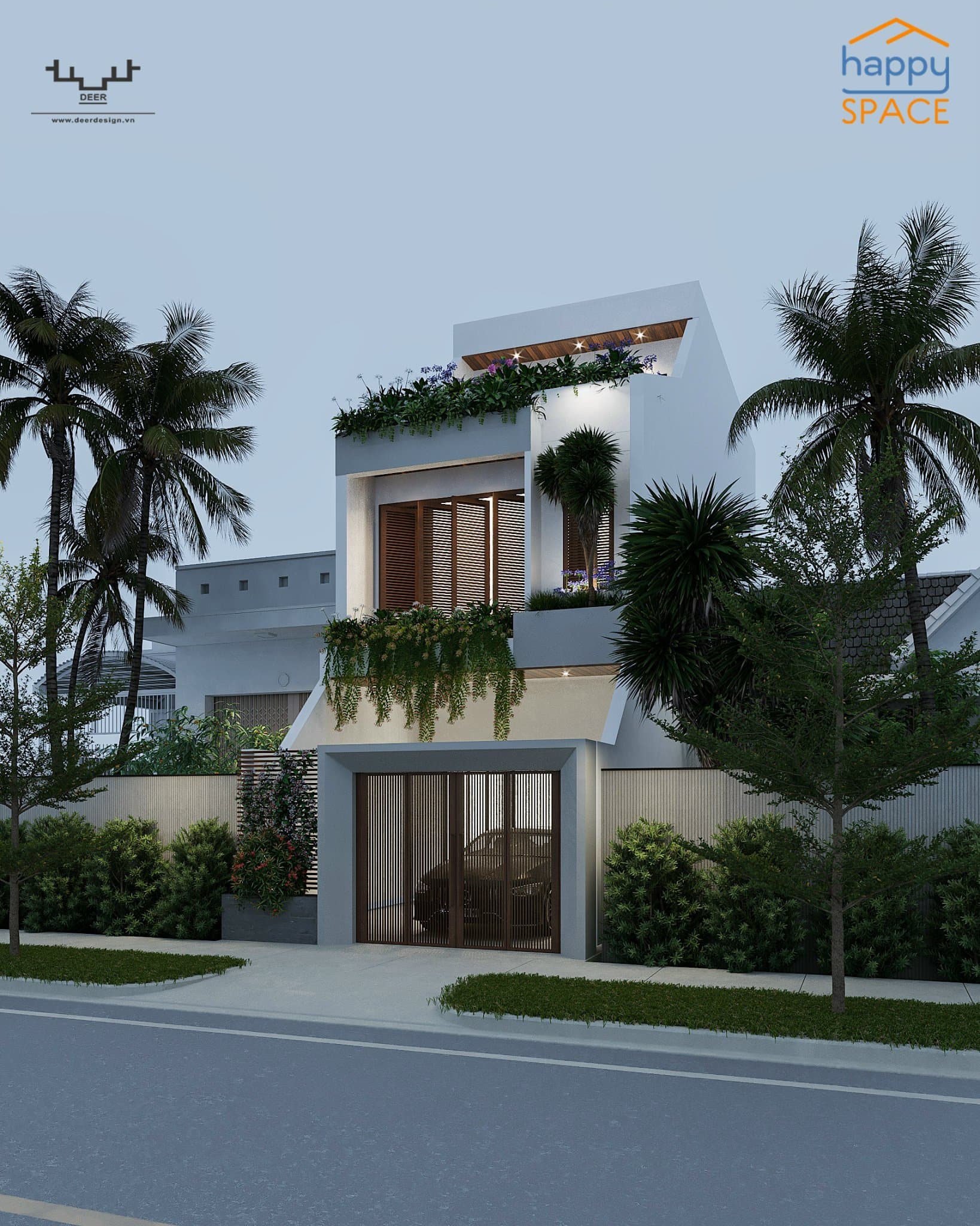 Thiết kế kiến trúc nhà phố 3 tầng phong cách nhiệt đới tại Đà Nẵng
