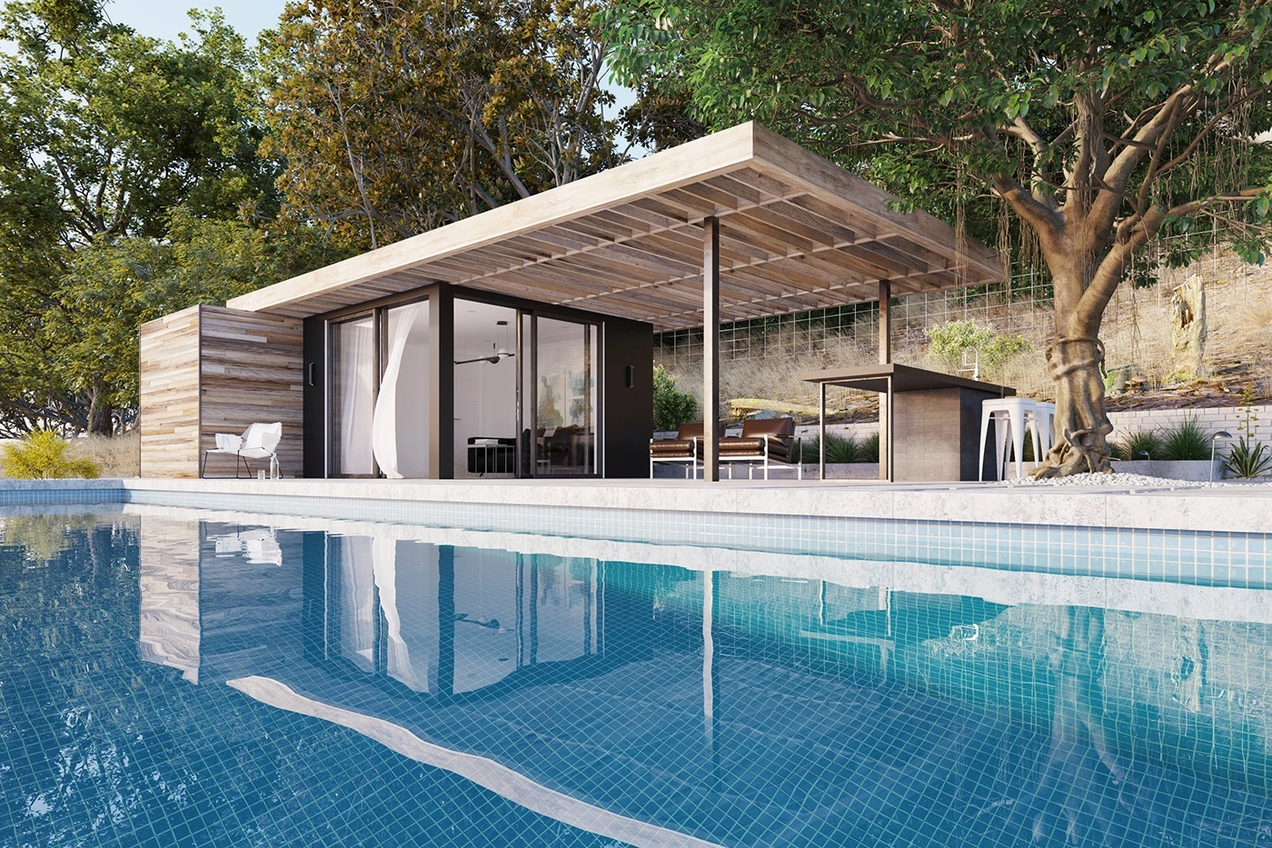 Thiết kế nhà có hồ bơi phong cách nhiệt đới
