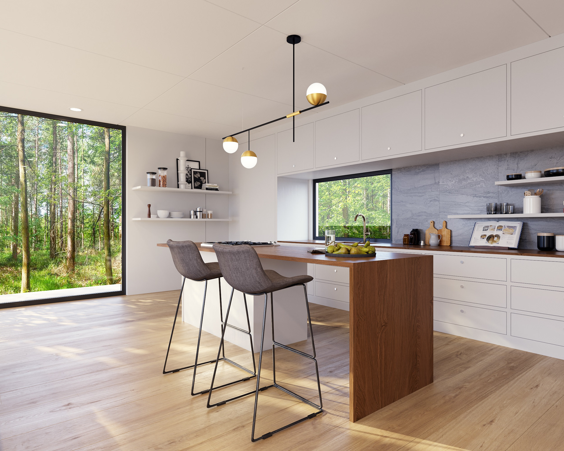 Phòng bếp Phong cách thiết kế nội thất  bếp chữ i tối giản nhà cointainer